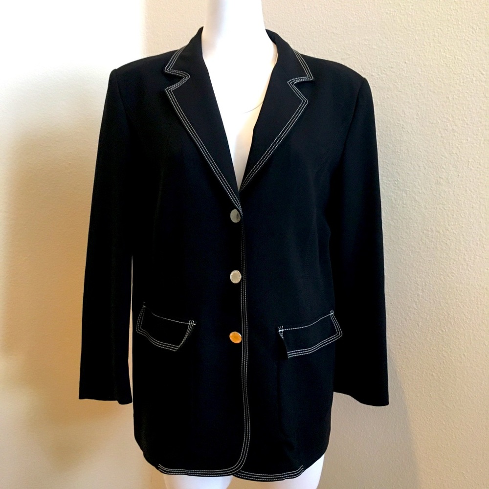 Marina Rinaldi Black Blazer Voyager 10 or Medium Giacca White stitching Italy
